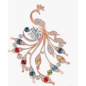 NWT rose gold tone rhinestone peacock statement brooch pin Alpha Chi Omega